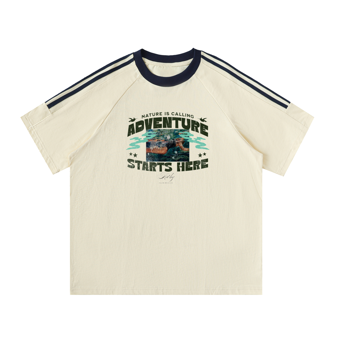 Contrast Tape Crewneck Cotton T-Shirt