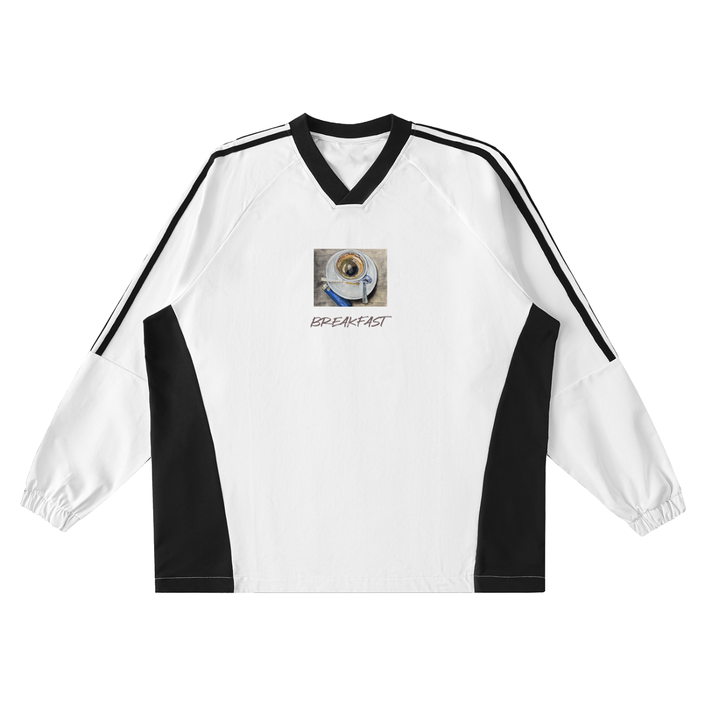 Color-Block V-Neck Long-Sleeve T-Shirt Breakfast