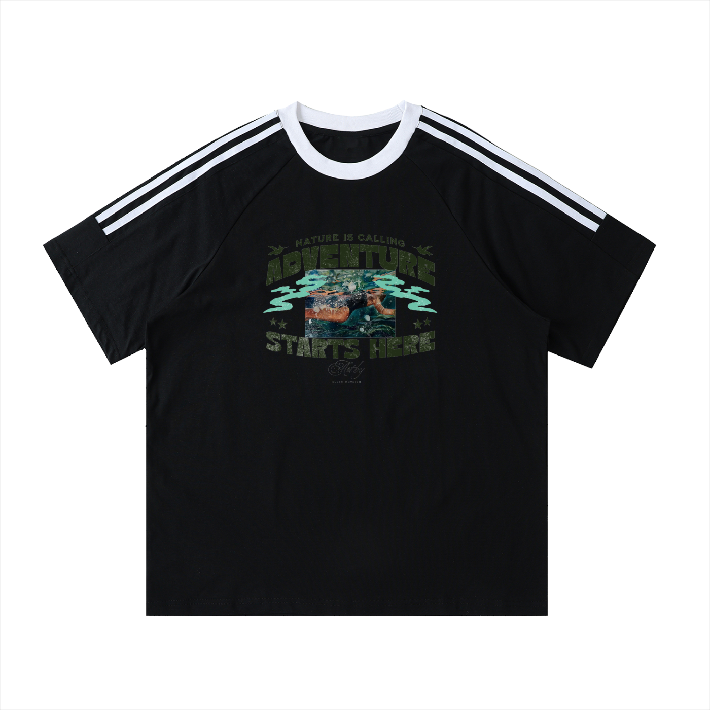 Contrast Tape Crewneck Cotton T-Shirt