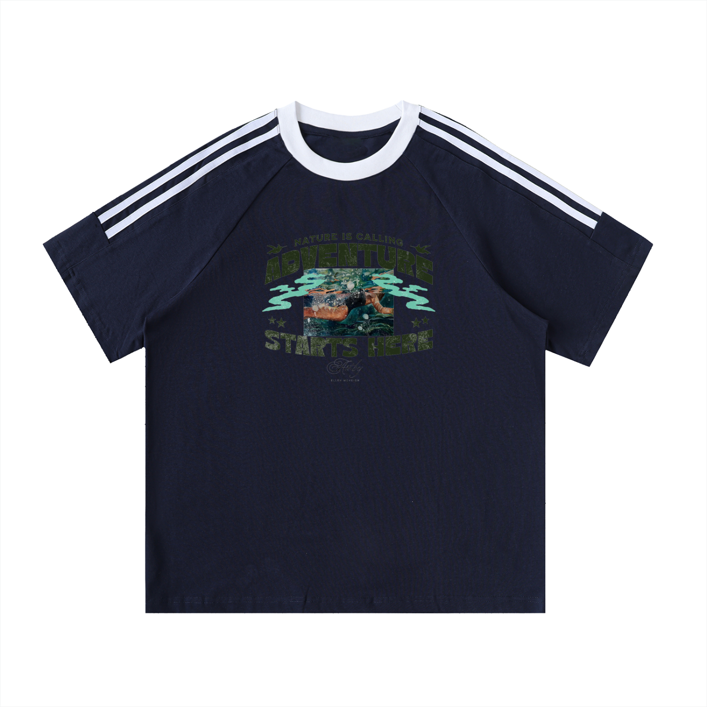 Contrast Tape Crewneck Cotton T-Shirt