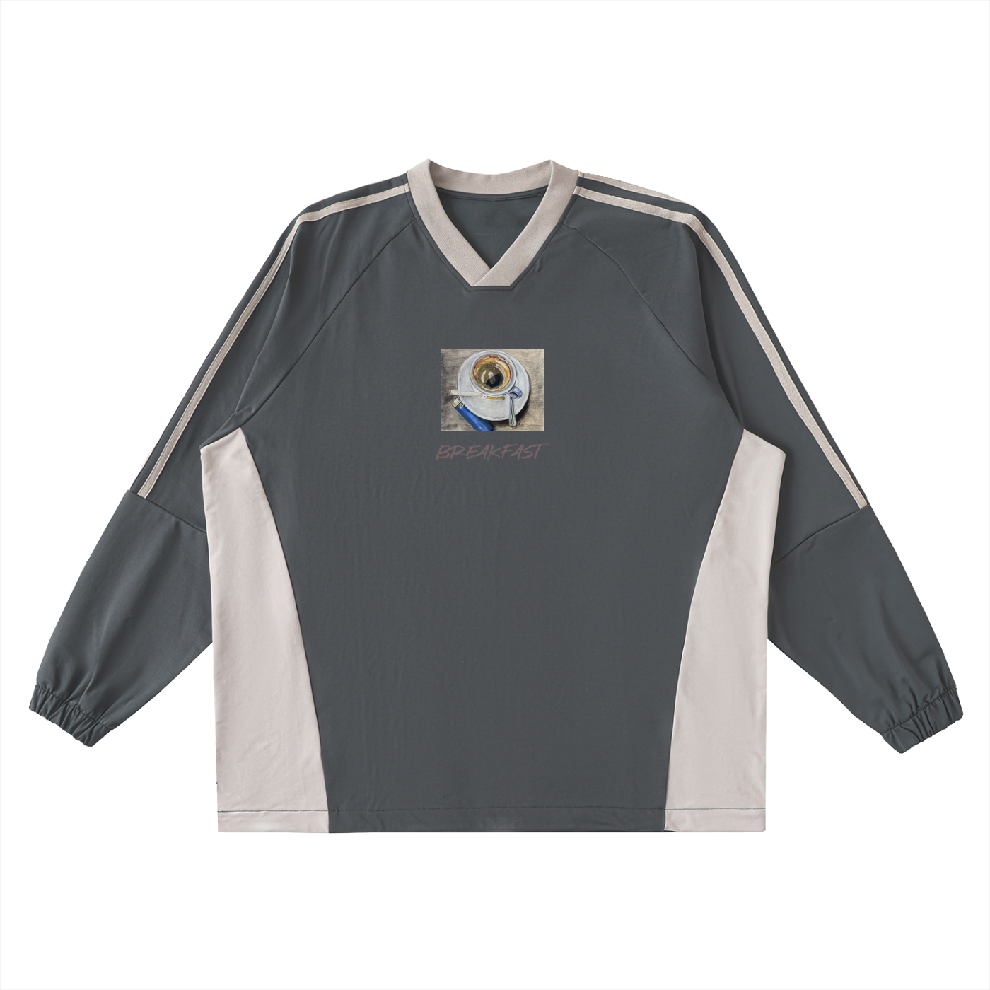 Color-Block V-Neck Long-Sleeve T-Shirt Breakfast