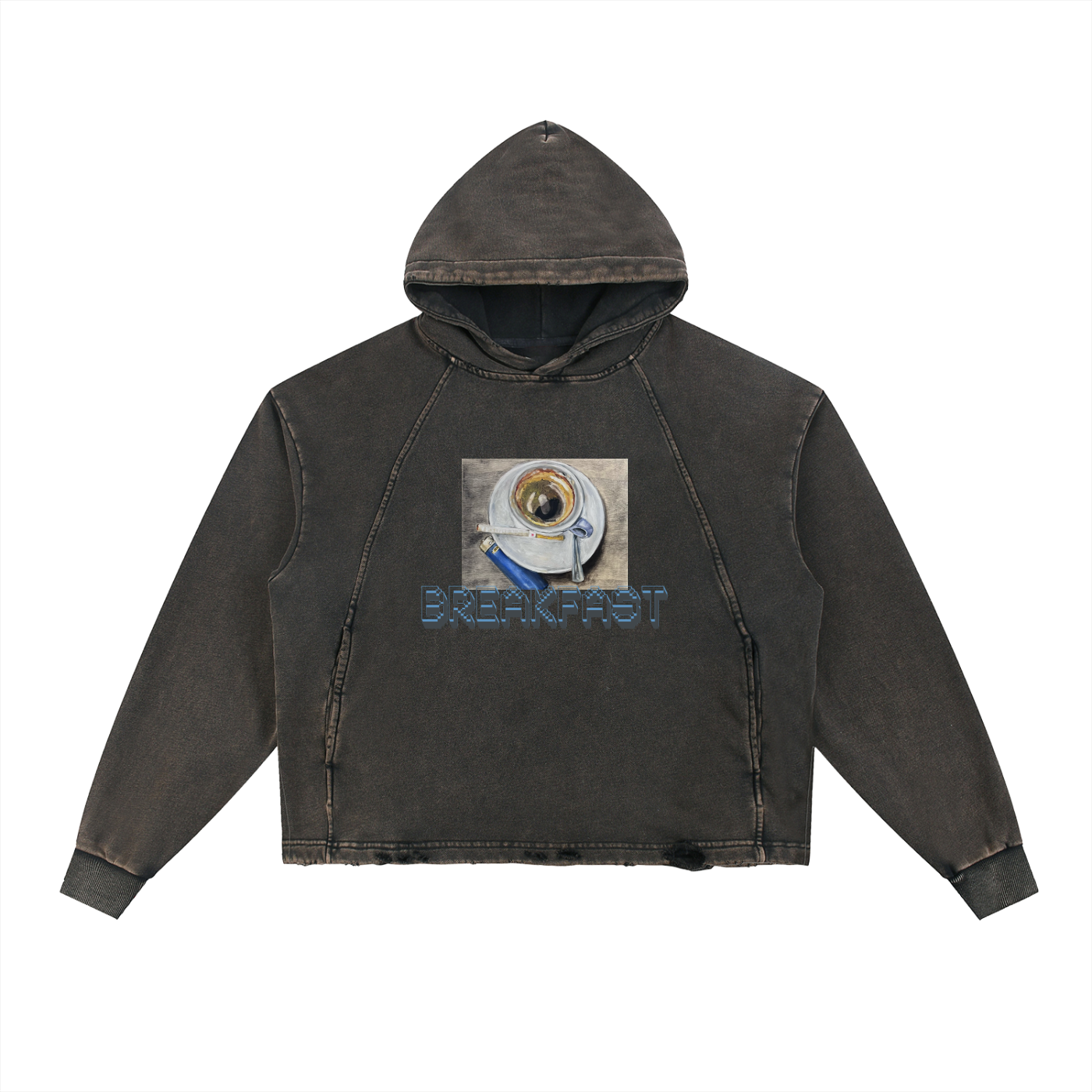 Vintage Washed Frayed-Hem Hoodie Breakfast