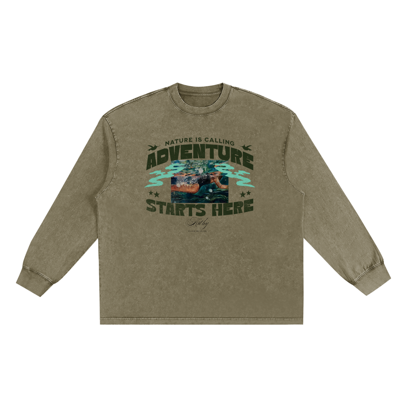 Snow Adventure! Washed Oversize Long Sleeve T-shirt