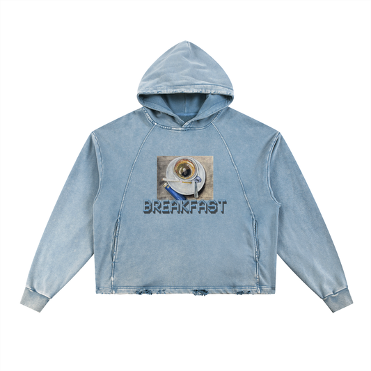 Vintage Washed Frayed-Hem Hoodie Breakfast