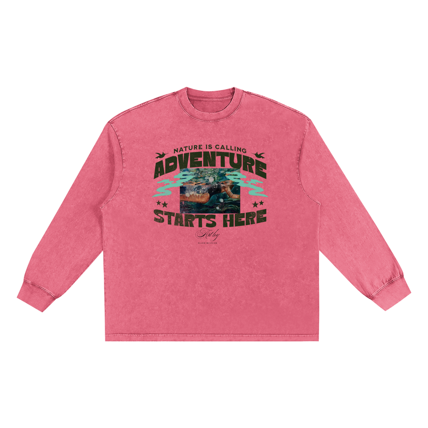 Snow Adventure! Washed Oversize Long Sleeve T-shirt