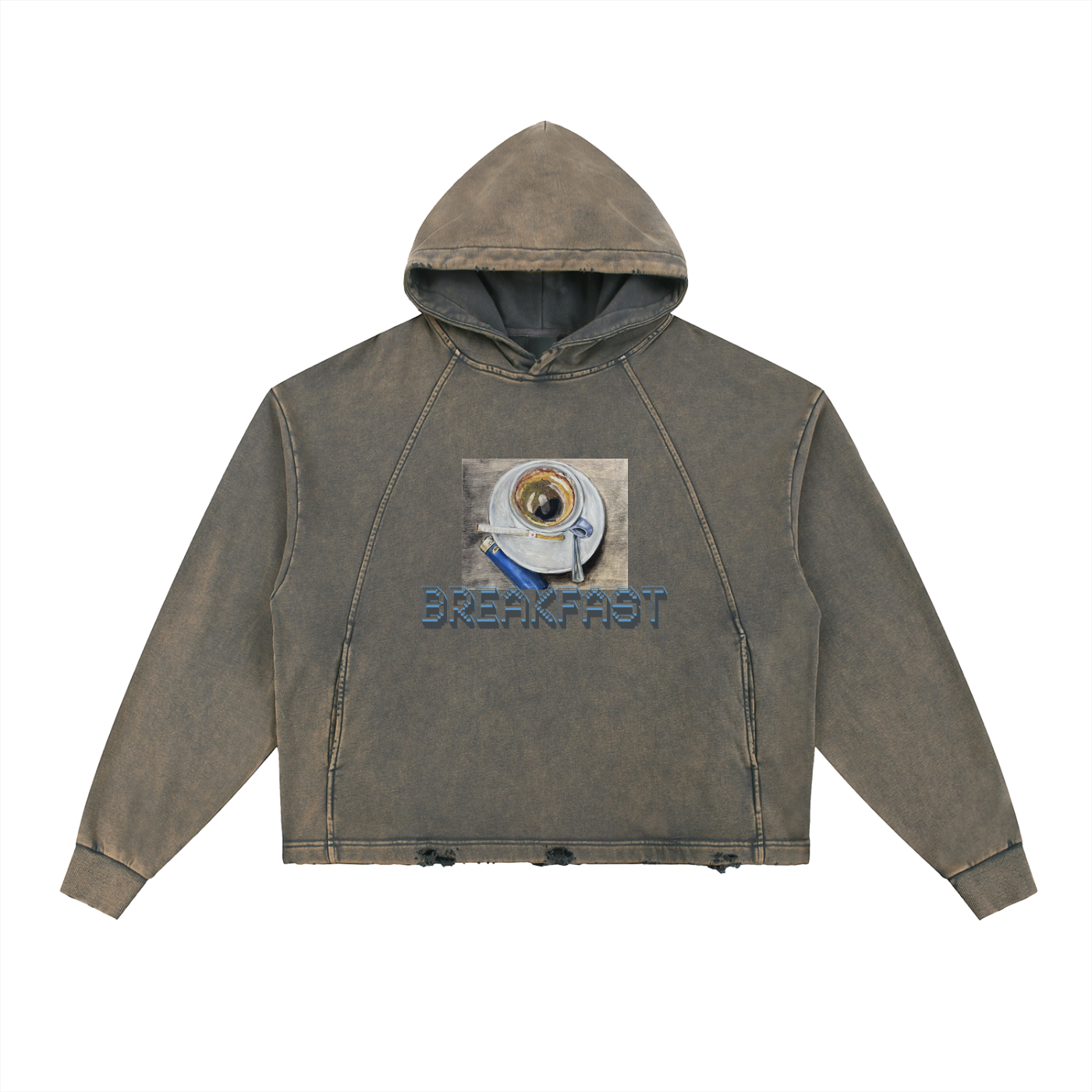Vintage Washed Frayed-Hem Hoodie Breakfast