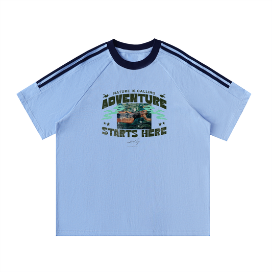Contrast Tape Crewneck Cotton T-Shirt