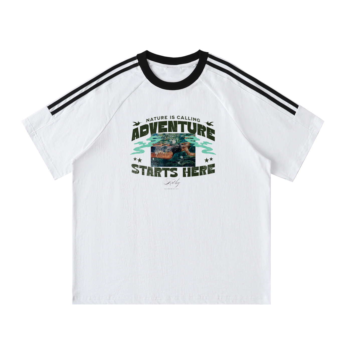 Contrast Tape Crewneck Cotton T-Shirt