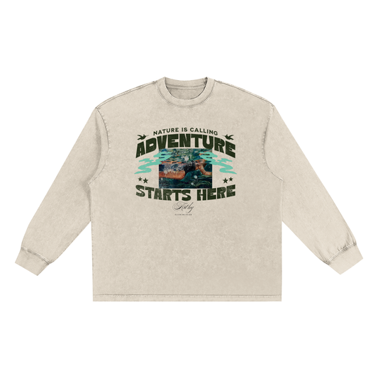 Snow Adventure! Washed Oversize Long Sleeve T-shirt