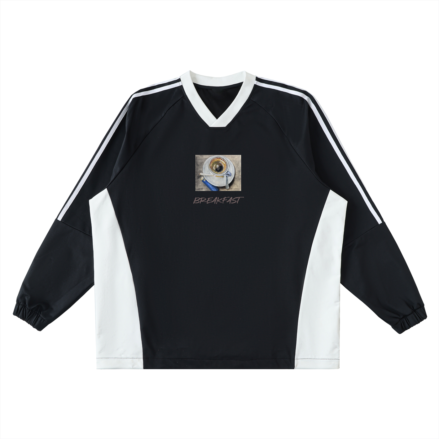 Color-Block V-Neck Long-Sleeve T-Shirt Breakfast
